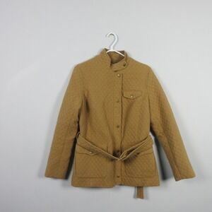 J McLaughlin Quilted Belted Jacket Camel Tan Women's Size 8 Utility Equestrian
